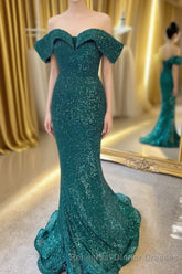 Off the Shoulder Burgundy Sequins Mermaid Long Semi Formal Prom Dress